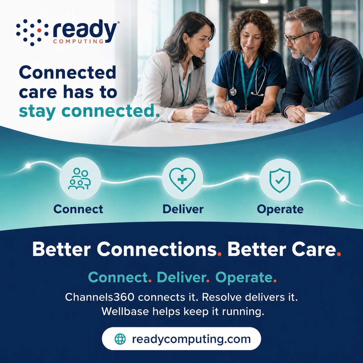 Healthcare and technology leaders collaborating on connected-care operations